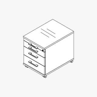 Röhr Techno Rollcontainer 448 – Zentralschloss, 1 Materialfach, 3 Schubkästen, 42,7 × 54,4 × 60 cm