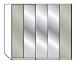 Wiemann LOFT | Gleitt&uuml;ren-Panoramaschrank mit 2 Faltt&uuml;ren, 3 Spiegel in Parsol-Bronze-Glas, 1 Dreht&uuml;r - H&ouml;he 216 cm