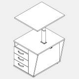 Techno by rb | Anstellcontainer mit 2 Ausz&uuml;gen, 1 Fach und elektrisch h&ouml;henverstellbare Ablageplatte