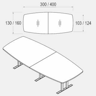 Techno by rb | Konferenztisch mit Stichbogenplatte - Typ 278/-269 - 300 - 400 cm