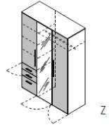 Qunit by rb | Kleiderschrank 3-türig, mittlere Tür mit Spiegel und 3 außenliegende Schubkästen