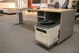 Röhr Techno Schreibtisch-Kombi – Freiform 180 cm + Drucker-Container, Eiche Sand