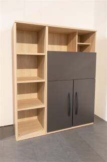 Röhr-Bush Techno Büromöbel-Set Koje 108-2 – Laptop-Box Typ 415 + Regal Typ 402, Graphit/Eiche Sand