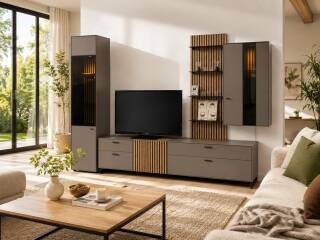 Die Hausmarke Wohnwand Mondo – 4-tlg., 350 × 200 cm, Nougat